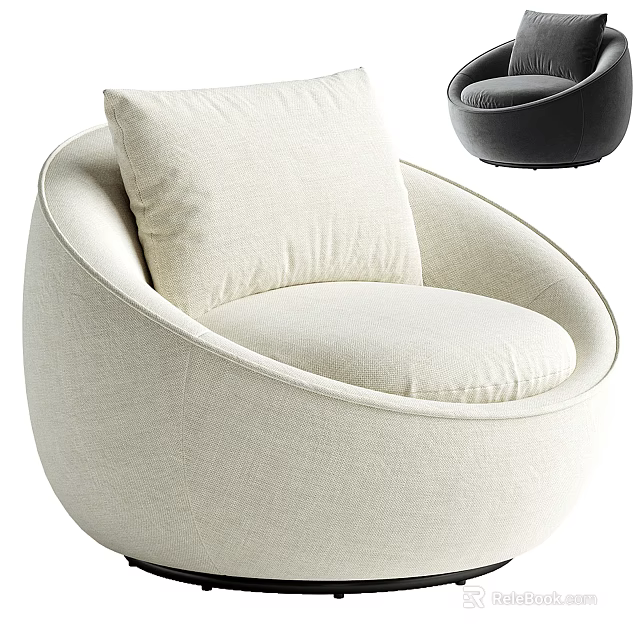 Modern Round Single Sofa In Beige Fabric With Cushion And Black Color Option 3d model 