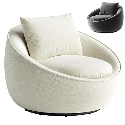 Modern Round Single Sofa In Beige Fabric With Cushion And Black Color Option 3d model