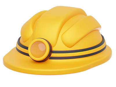 Yellow Safety Helmet With Black Stripes And Round Headlamp Design For Work Use 3d model