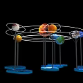 Solar System Model With Planets Orbiting Sun And Blue Glowing Bases 3d model