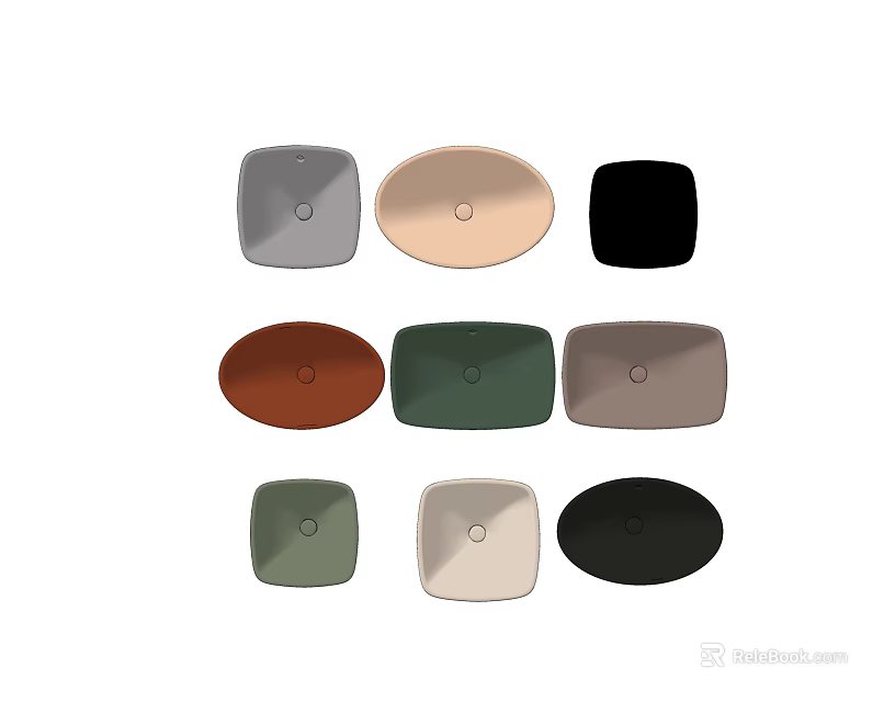 Various Colored Bathroom Sinks in Square and Round Shapes for Modern Design 3d model 
