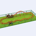 Outdoor Playground Equipment With Small Roller Coaster Track Cars Green Fence And Grassland