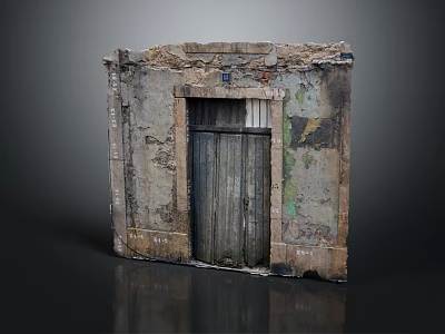 Vintage Old Doorway Structure With Peeling Stone Walls And Weathered Wooden Door 3d model