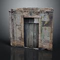 Vintage Old Doorway Structure With Peeling Stone Walls And Weathered Wooden Door
