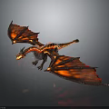 3D Rendered Red Orange Dragon With Glowing Wings Body Dark Background And Reflection