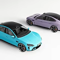 Two Modern Sports Cars Turquoise And Purple With Black Roofs Sleek Design