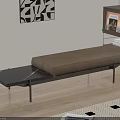 Modern Bench With Brown Cushion Black Metal Frame And Marble Top In Wooden Floor Interior
