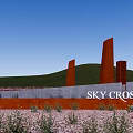 Orange Landscape Wall At Sky Crossing With Purple Sky And Desert Plants