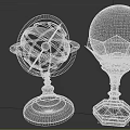 Vintage Decorative Ornament Set With Armillary Sphere And Moon Model On Black Metal Bases