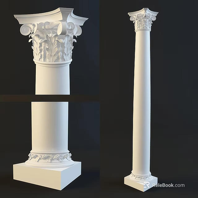 Classical White Roman Column With Ornate Capital Shaft And Carved Base Details 3d model 