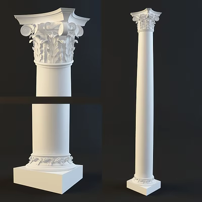 Classical White Roman Column With Ornate Capital Shaft And Carved Base Details 3d model