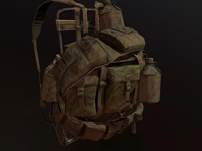 Vintage Military Backpack Design With Multiple Pockets And Durable Canvas Straps 3d model