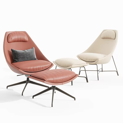 Modern Curved Pink Beige Lounge Chairs With Ottoman And Gray Pillow 3d model