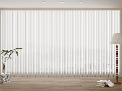 White Venetian Blinds In Bright Window With Potted Plant Floor Lamp And Wooden Floor Interior 3d model