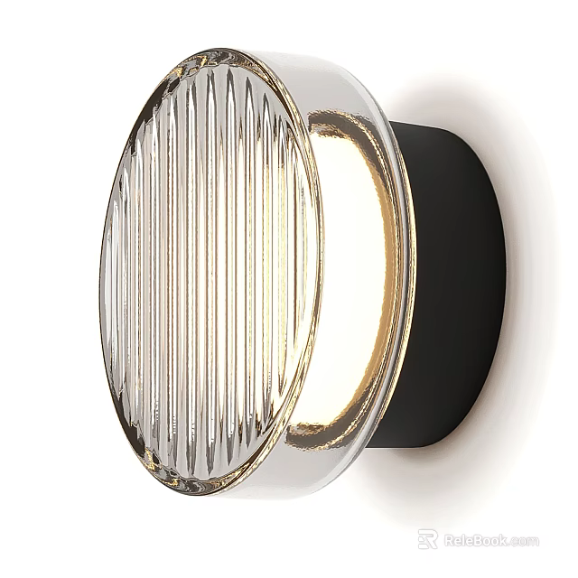 Modern Ribbed Glass Wall Light With Illuminated Design And Black Base For Home Decor 3d model 