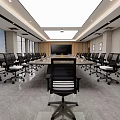 Modern Spacious Conference Room With Long Table Office Chairs And Large Screen 3d model