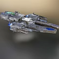 Futuristic Sci-Fi Spaceship With Metallic Hull Blue Thruster Lights And Detailed Structure