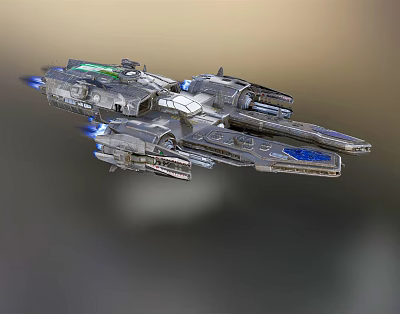 Futuristic Sci-Fi Spaceship With Metallic Hull Blue Thruster Lights And Detailed Structure 3d model