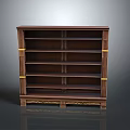 Brown Wooden Bookshelf Featuring Multiple Shelves Golden Accents And Decorative Base