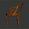 Classic Orange Wooden Chair With Curved Armrests And Carved Seat Design