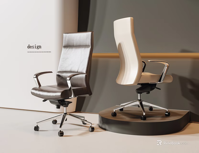 Two Modern Office Chairs With Stylish Design And Rolling Wheels 3d model 