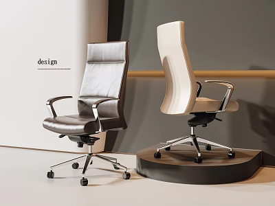 Two Modern Office Chairs With Stylish Design And Rolling Wheels 3d model