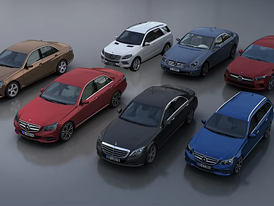 Different Types Of Cars In Various Colors Including Sedans And SUVs On 3d model