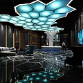 Modern KTV Lobby Design With Unique Ceiling Lighting And Reception Counter 3d model