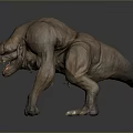Brown Muscular Monster 3D Model Featuring Sharp Teeth And Crouching Stance