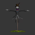 Scarecrow in Formal Attire with Top Hat and Cigar on Green Grass with Pink Flowers