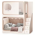 Cozy Children's Bunk Bed With Stairs Drawers Round Cutout And Upholstered Headboard For Kids Room