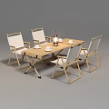Wooden Folding Outdoor Table with White Folding Chairs Lantern and Cups for Garden Use