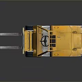 Detailed Yellow Forklift Model With Black Seat Cab Wheels On Dark Background