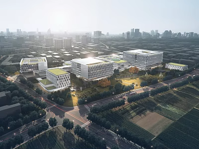 Modern Urban Buildings Complex With Green Spaces Roads And City Skyline 3d model