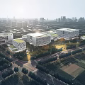 Modern Urban Buildings Complex With Green Spaces Roads And City Skyline