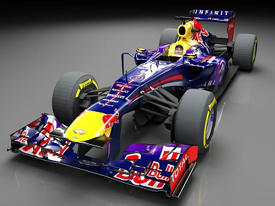 Red Bull Formula 1 Car With Purple Blue Livery And Yellow Front Aerodynamic Design 3d model