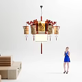 Traditional Chinese Chandelier with Lantern Shades and Red Decor in Modern Living Room