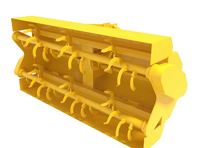 Yellow Industrial Machinery Component With Spiral Blades For Heavy Duty Use 3d model