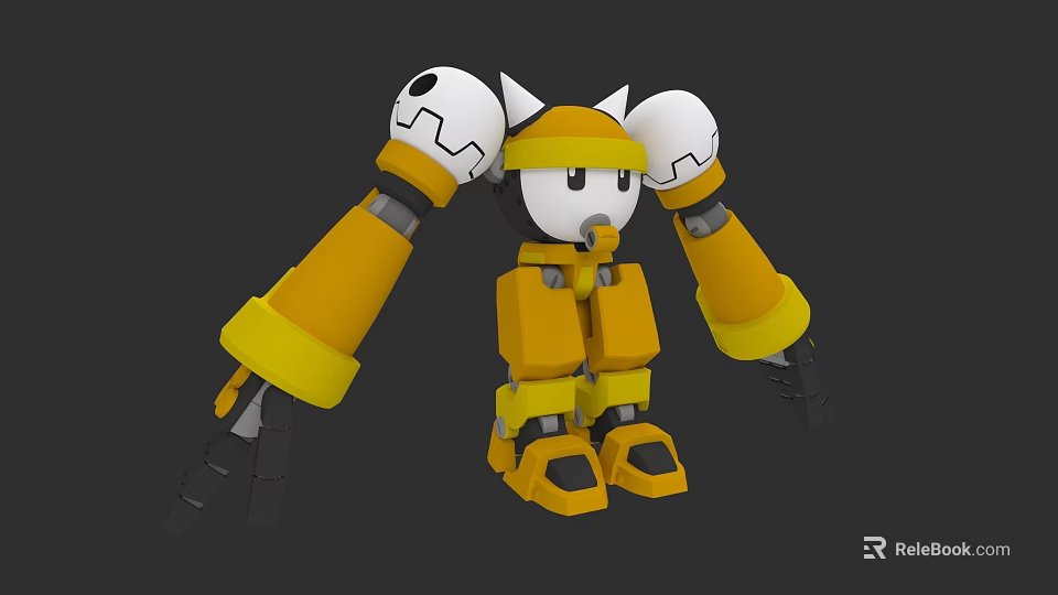 Yellow And White Robot Game Character With Large White Ears And Yellow Body 3d model 