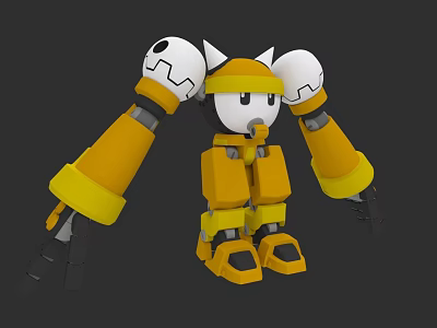 Yellow And White Robot Game Character With Large White Ears And Yellow Body 3d model