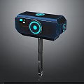 Futuristic Tech Hammer With Blue Casing Glowing Circular Elements And Metal Handle