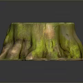 Wooden Stump With Natural Texture And Green Moss Covered Decorative Surface