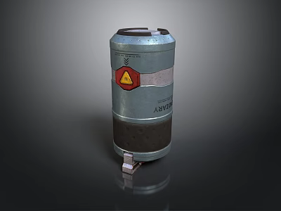 Silver Cylindrical Chemical Weapon Device With Red Warning Sign And Asbestos Content 3d model