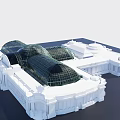 Light Filled Museum Building Featuring Glass Vault And Green Metal Interior Framework 3d model