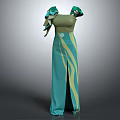 Elegant Green Dress With Decorative Sleeves And Split Design For Fashion