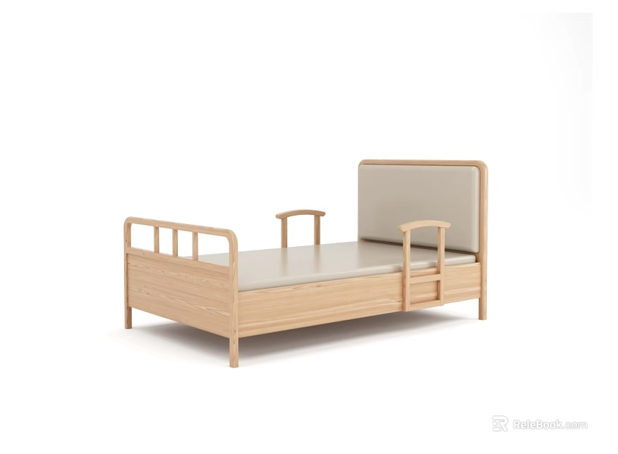 Modern Wooden Single Bed With Padded Headboard And Side Rails 3d model 