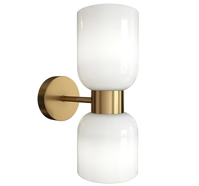 Modern Double Cylindrical Wall Sconce With White Glass Shades And Golden Metal Base 3d model