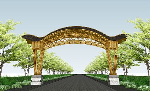 New Chinese Style Gate Bamboo Landscape Gate 3d model