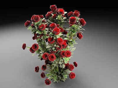 Beautiful Bunch of Red Roses with Lush Green Leaves and Vibrant Blooms 3d model