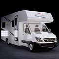 Modern White Motorhome Exterior With Blue Black Decorative Stripes And Windows